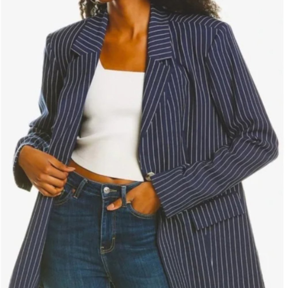 Danielle Bernstein by WeWoreWhat Navy Blue Pin Striped Oversized Blazer Size M